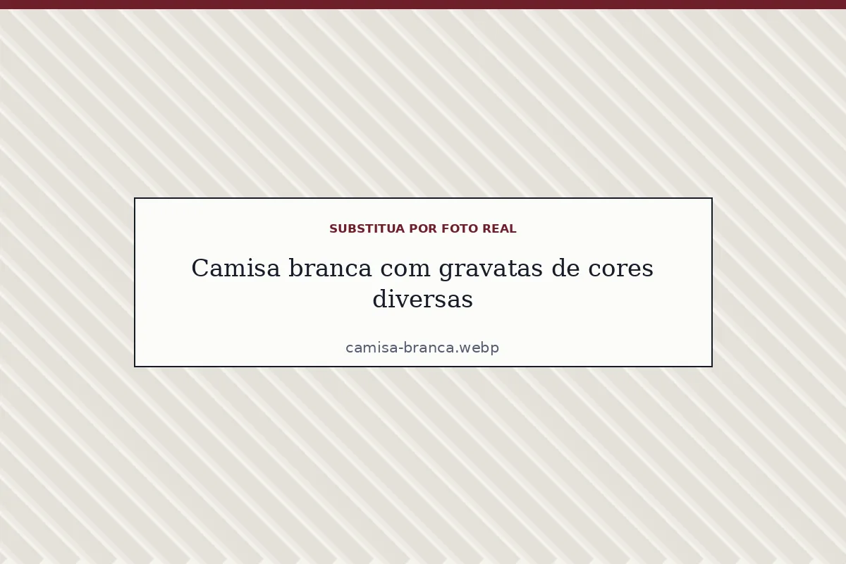 Camisa branca com gravatas de cores diversas